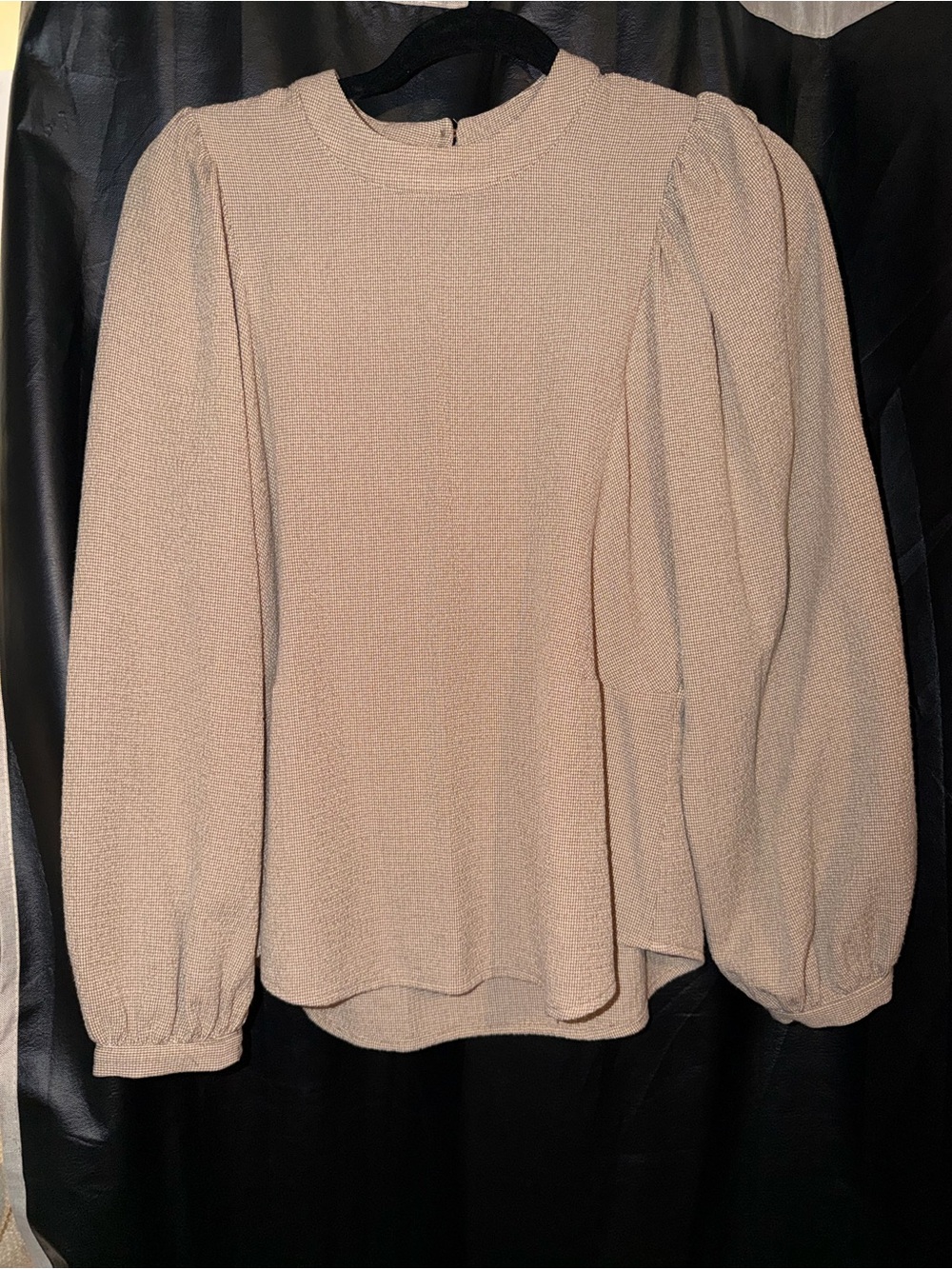 Treasure & Bond Beige Puff Sleeve Textured Crewneck Blouse